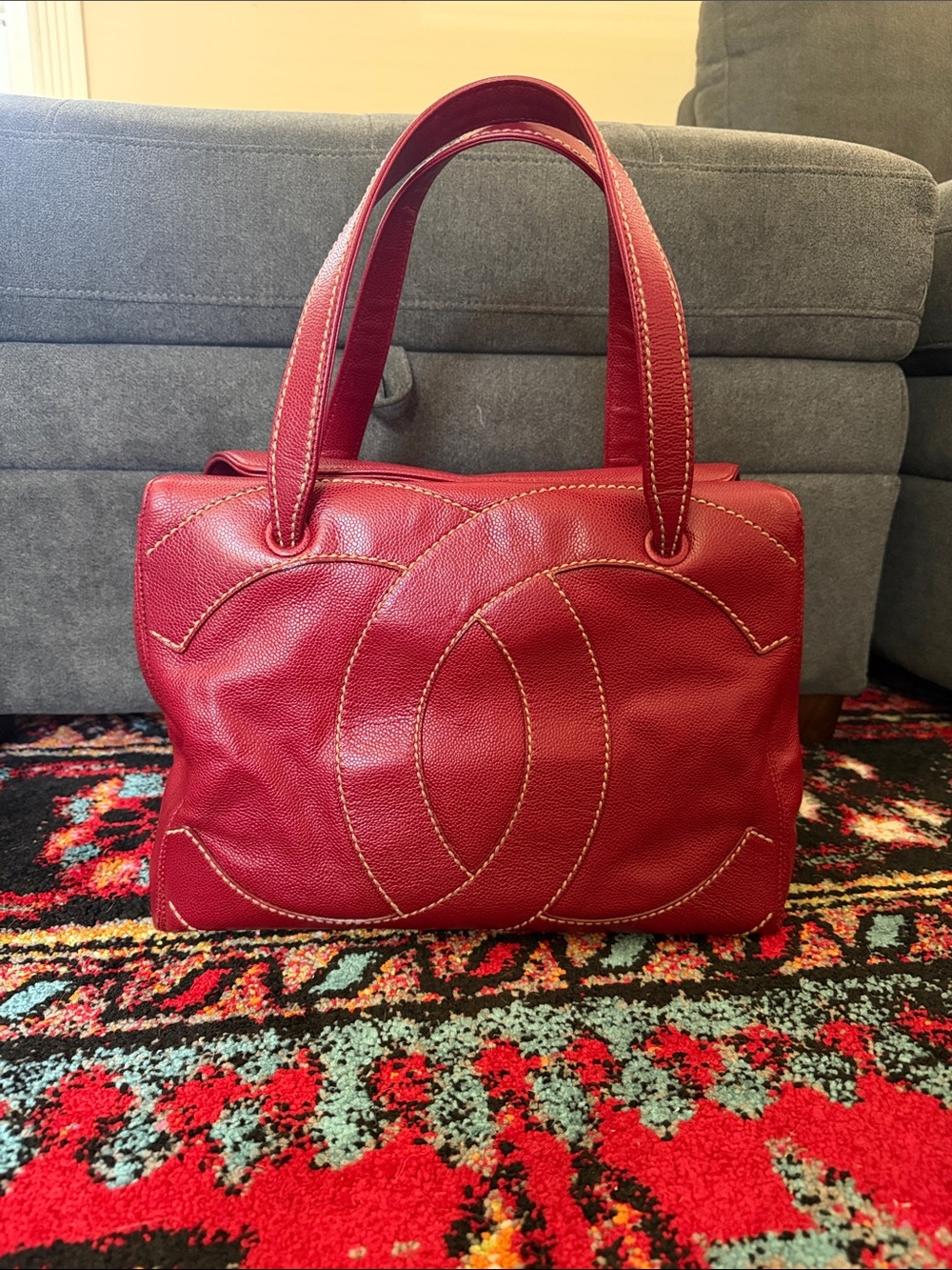 Chanel Red Caviar Small CC Tote series 9. Bag only